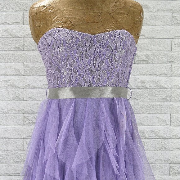 TEEZE ME Dress Homecoming Lilac Lavender Vertical Ruffle Prom High Low Juniors 3 - Picture 2 of 13